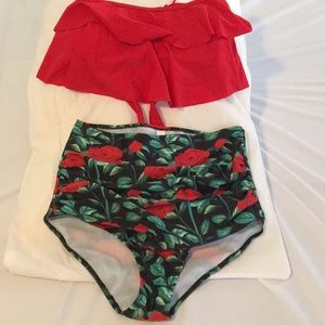 High waist bikini set with ruffle